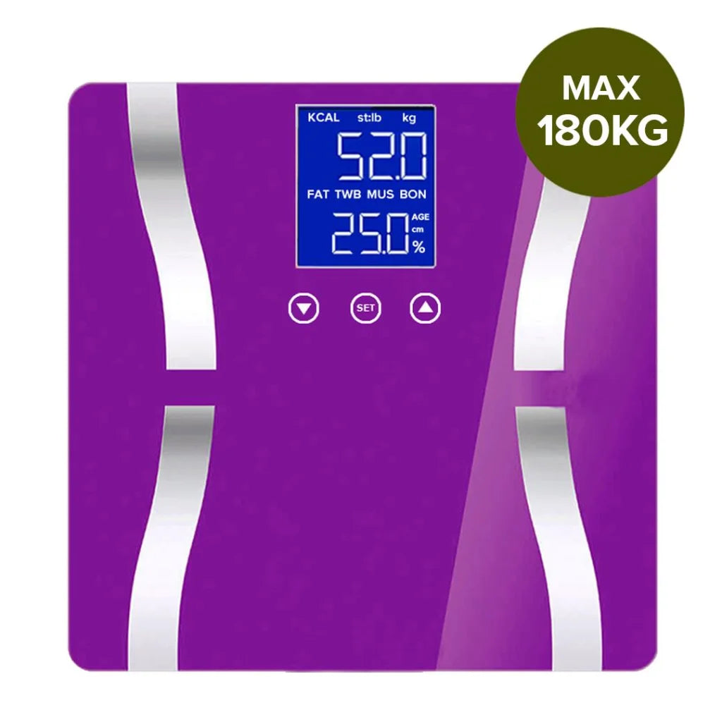 Glass LCD Digital Body Fat Scale Bathroom Electronic Gym Water Weighing - Purple - Premium