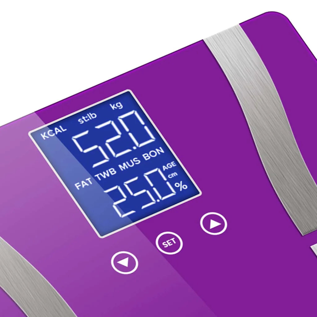 Glass LCD Digital Body Fat Scale Bathroom Electronic Gym Water Weighing - Purple - Premium