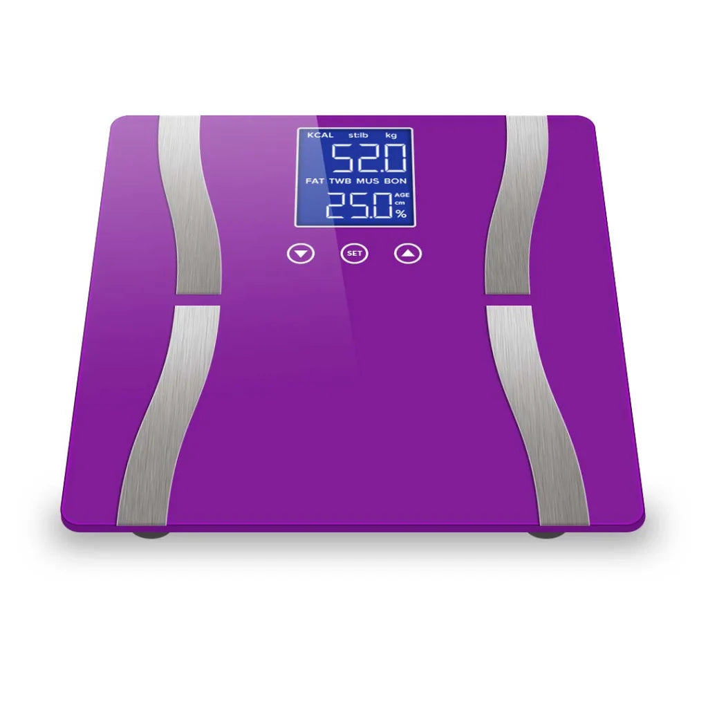 Glass LCD Digital Body Fat Scale Bathroom Electronic Gym Water Weighing - Purple - Premium