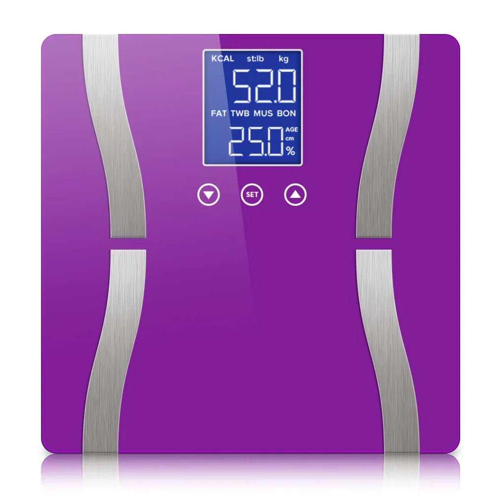 Glass LCD Digital Body Fat Scale Bathroom Electronic Gym Water Weighing - Purple - Premium