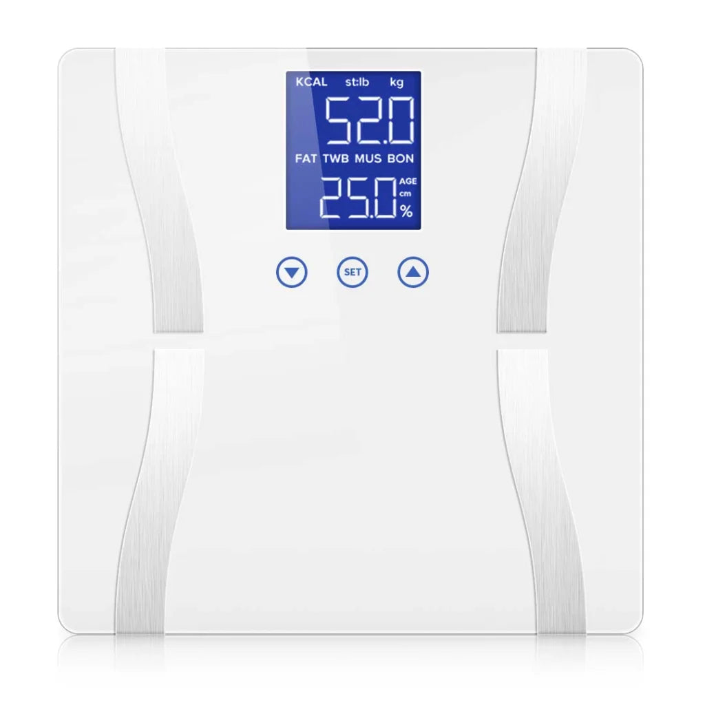Glass LCD Digital Body Fat Scale Bathroom Electronic Gym Water Weighing - White - Premium