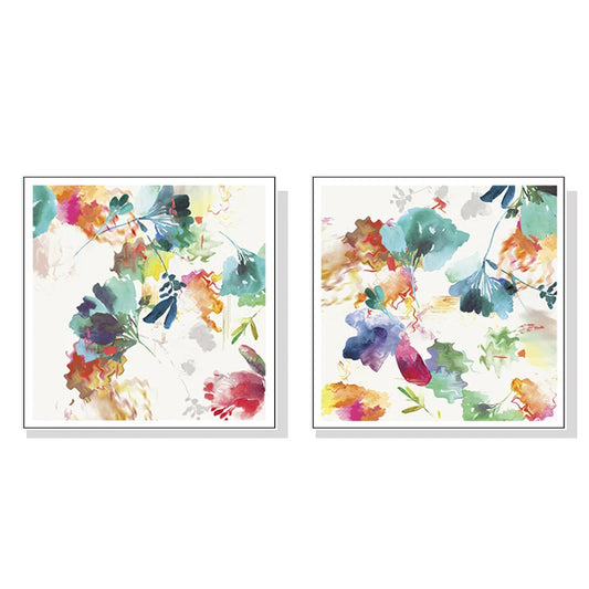 Glitchy Floral Wall Art Canvas 90cmx90cm 2 Sets White Frame