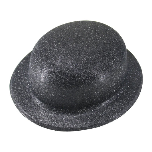 GLITTER BOWLER HAT Fancy Party Plastic Costume Cap Fun