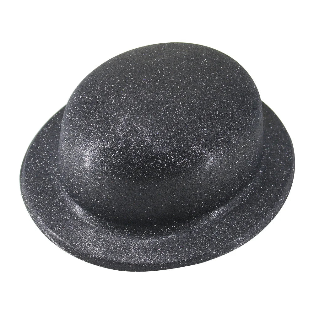 GLITTER BOWLER HAT Fancy Party Plastic Costume Cap Fun