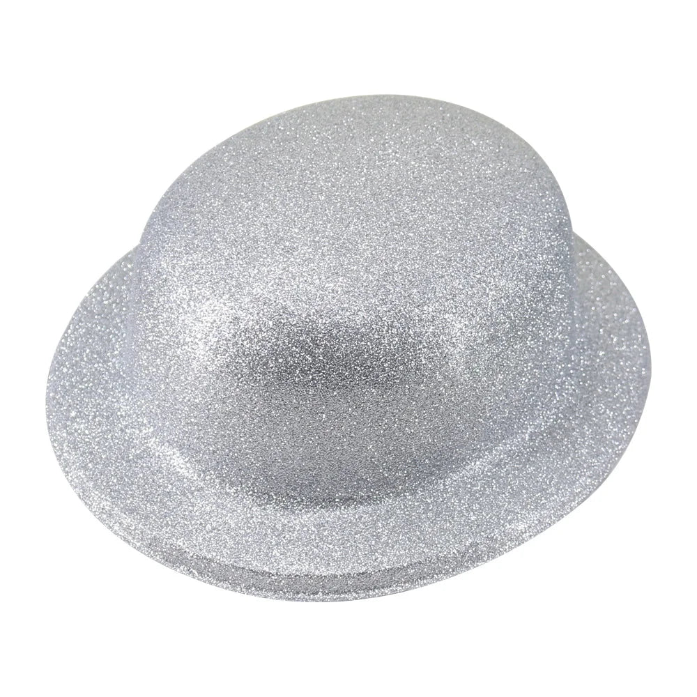 GLITTER BOWLER HAT Fancy Party Plastic Costume Cap Fun