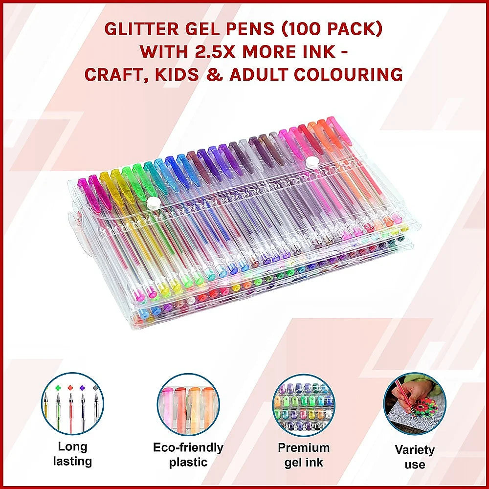 Glitter Gel Pens 100 Pack with 2.5X More Ink - Craft Kids &