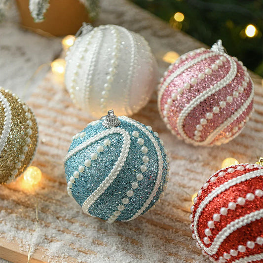 Glittery Christmas Baubles Pearl-Accented Holiday Ornaments