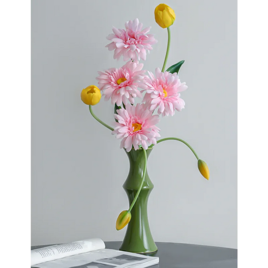 Glossy GreenCeramic Vase - Unique Bamboo-Look Design
