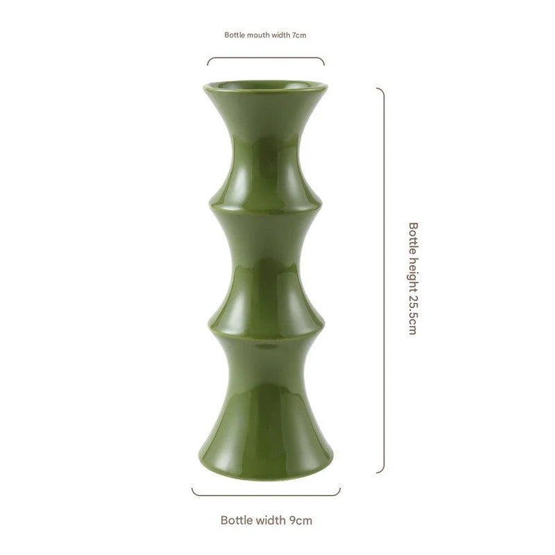 Glossy GreenCeramic Vase - Unique Bamboo-Look Design