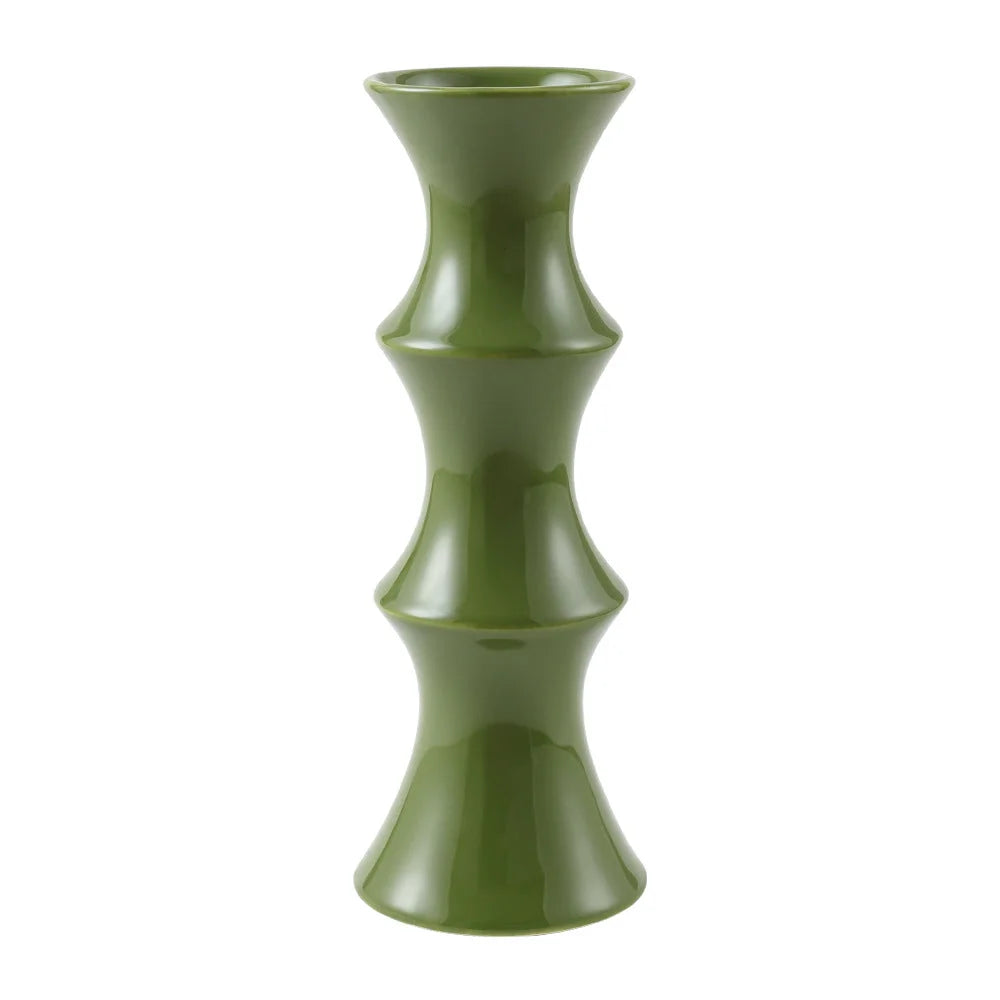 Glossy GreenCeramic Vase - Unique Bamboo-Look Design