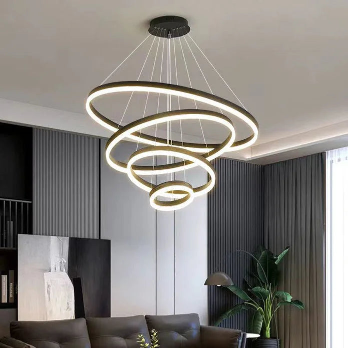 Gold 3 Rings Minimalist LED Pendant Light Adjustable