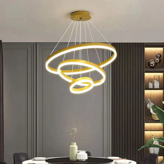Gold 3 Rings Minimalist LED Pendant Light Adjustable
