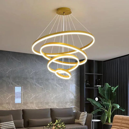 Gold 4 Rings Minimalist LED Pendant Light Adjustable