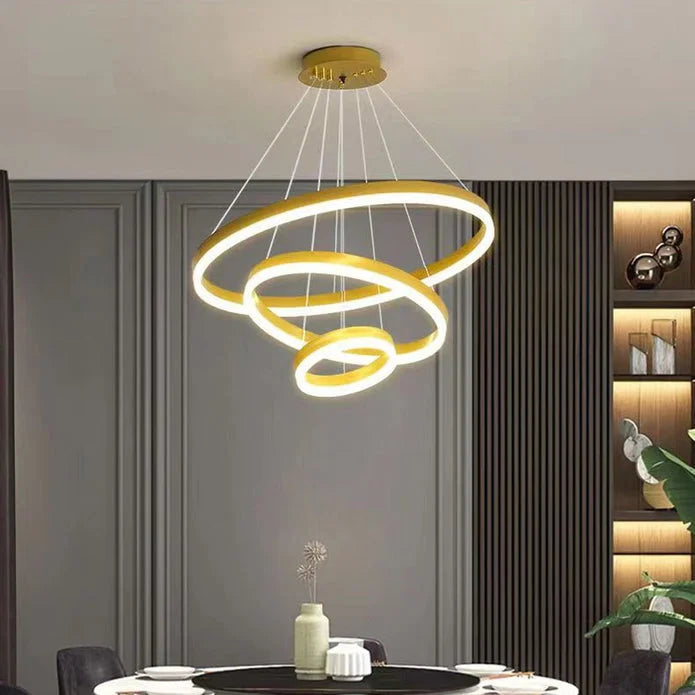 Gold 4 Rings Minimalist LED Pendant Light Adjustable