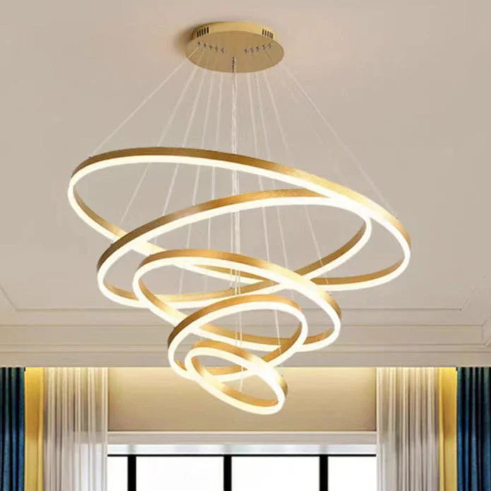 Gold 4 Rings Minimalist LED Pendant Light Adjustable