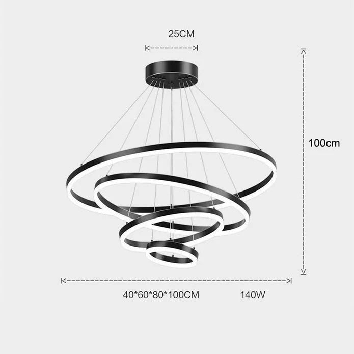 Gold 5 Rings Minimalist LED Pendant Light Adjustable