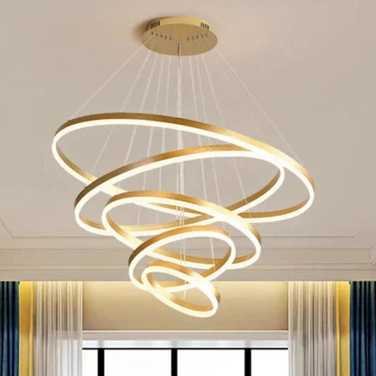 Gold 5 Rings Minimalist LED Pendant Light Adjustable