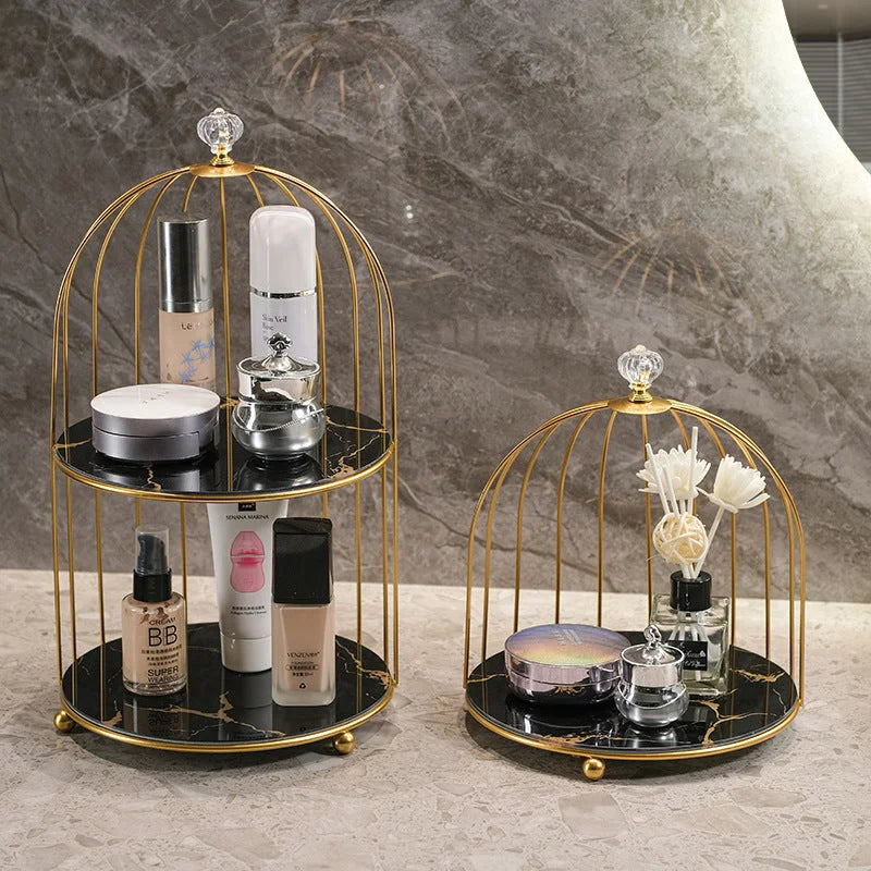 Gold and Black Elegant 2-Tier Gold Birdcage Cosmetic