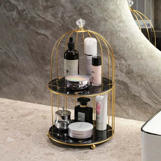 Gold and Black Elegant 2-Tier Gold Birdcage Cosmetic
