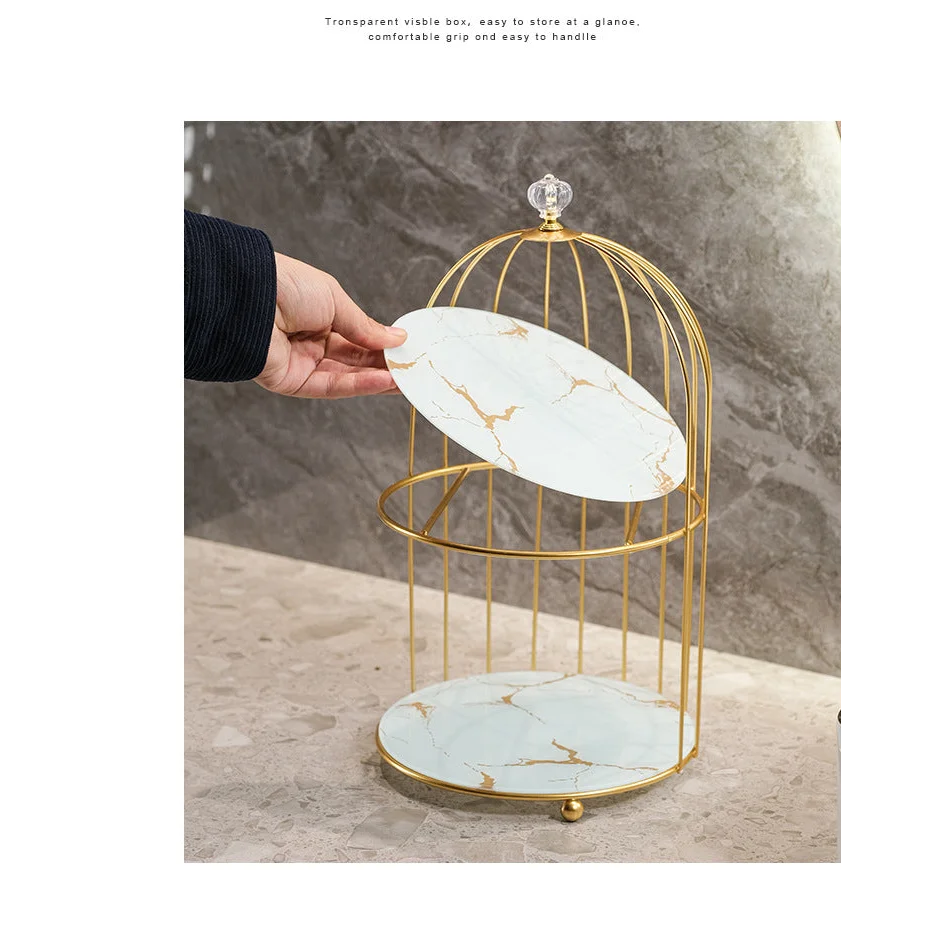 Gold and Black Elegant 2-Tier Gold Birdcage Cosmetic