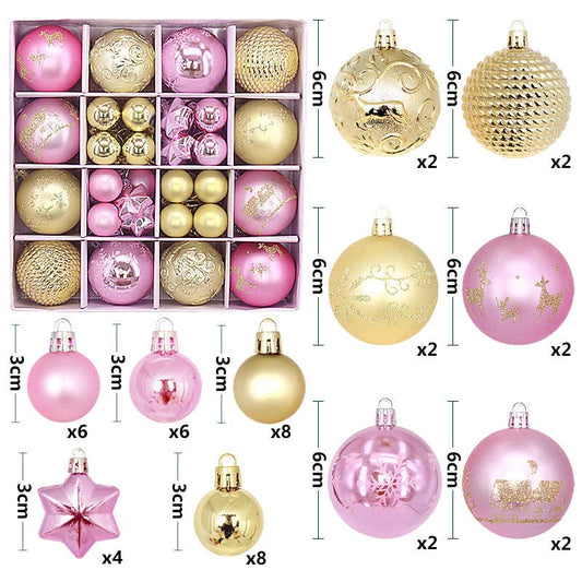 Gold and pink 44-Piece Assorted Christmas Baubles Set