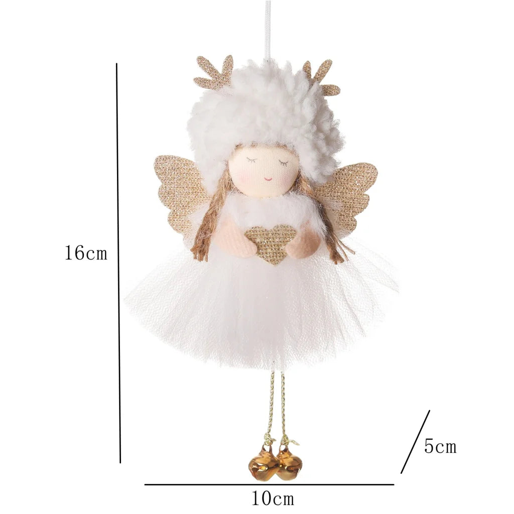 Gold and White Angel Ornament with Bells and Glitter Wings