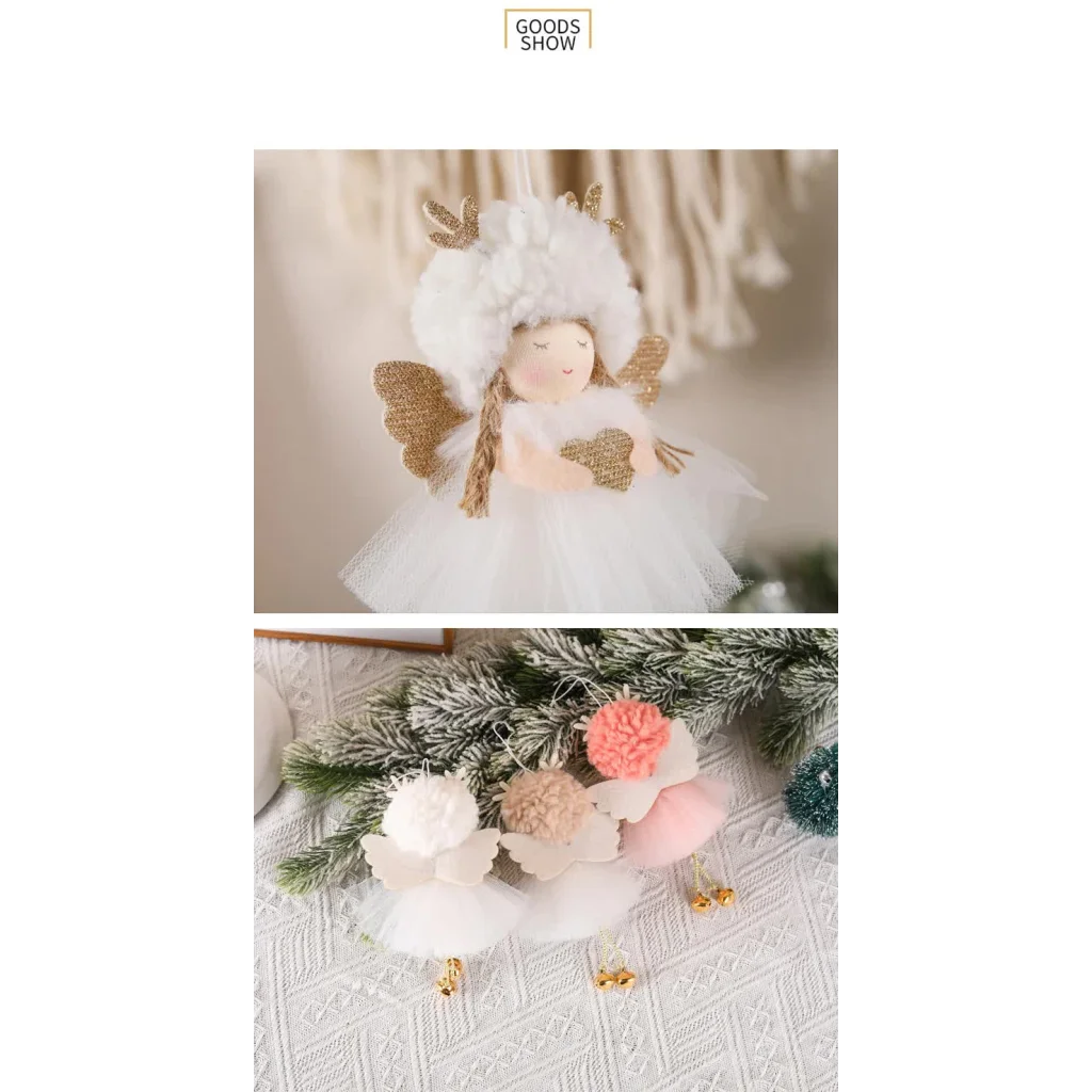 Gold and White Angel Ornament with Bells and Glitter Wings