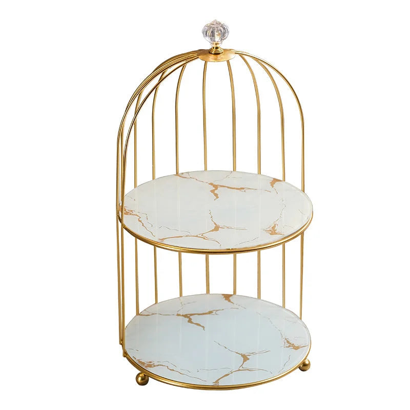 Gold and White Elegant 2-Tier Gold Birdcage Cosmetic