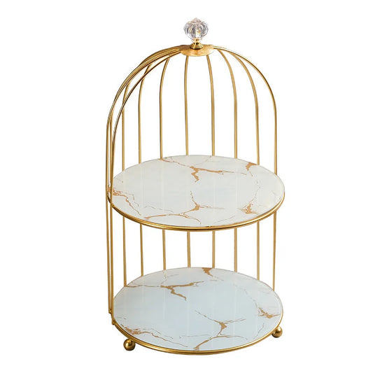 Gold and White Elegant 2-Tier Gold Birdcage Cosmetic