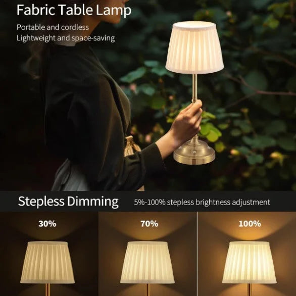 Gold and White Elegant Rechargeable Fabric Shade LED Lamp