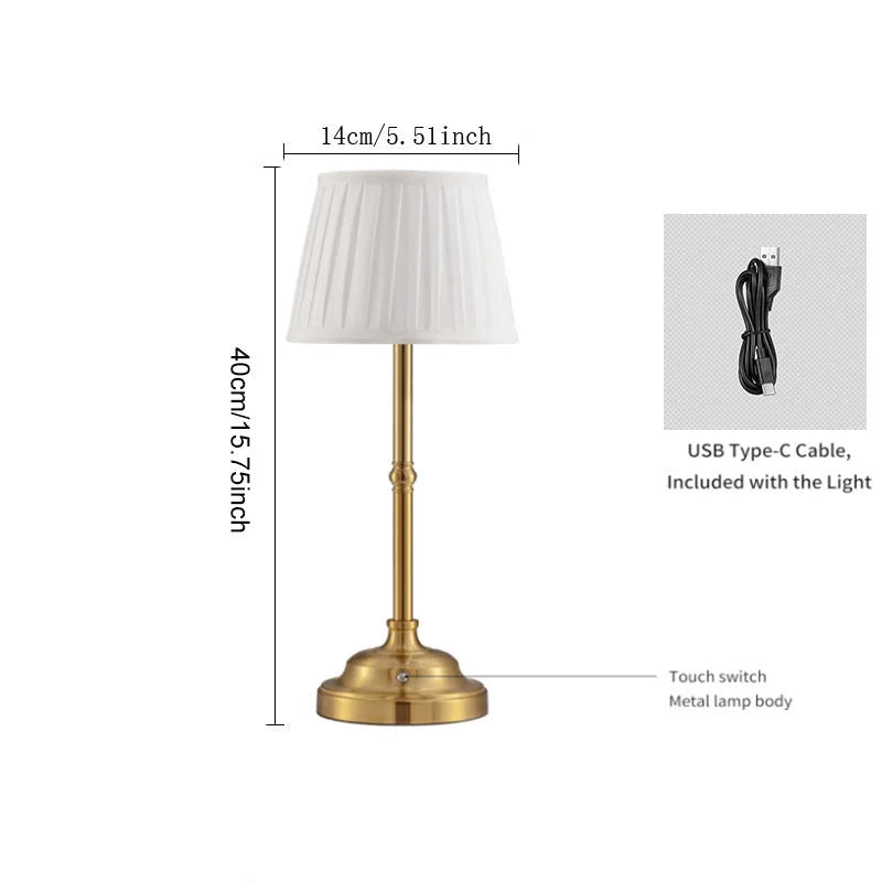 Gold and White Elegant Rechargeable Fabric Shade LED Lamp