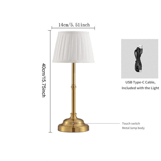 Gold and White Elegant Rechargeable Fabric Shade LED Lamp