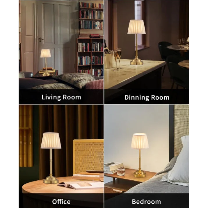 Gold and White Elegant Rechargeable Fabric Shade LED Lamp