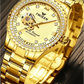 Gold Automatic Mechanical Watch with Diamond Accents