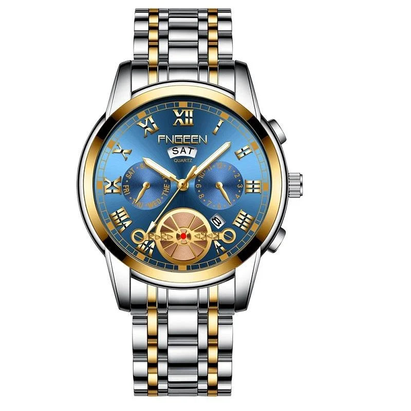 Gold Blue Multi-function Men Quartz Watch - Fashion > Men’s