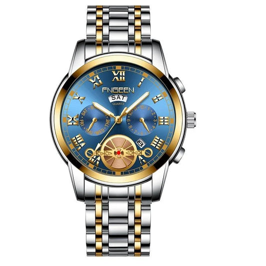 Gold Blue Multi-function Men Quartz Watch - Fashion > Men’s