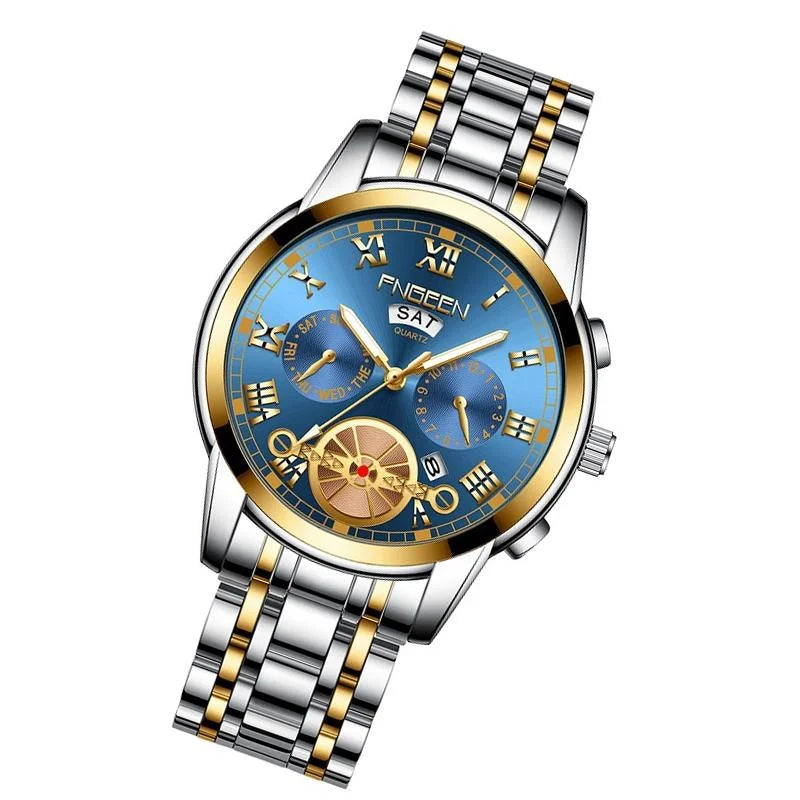 Gold Blue Multi-function Men Quartz Watch - Fashion > Men’s