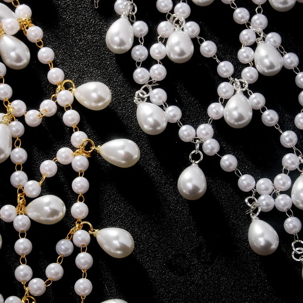 Gold Bohemian Pearl Net Headband - Vintage Mesh Hair