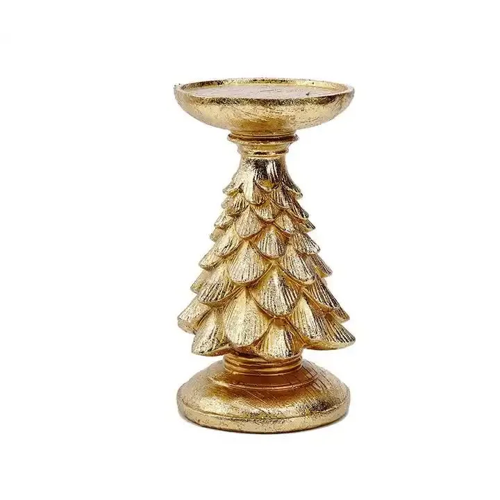 Gold Christmas Tree Candle Holder - Elegant Resin Pillar