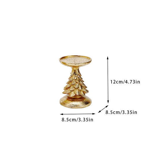 Gold Christmas Tree Candle Holder - Elegant Resin Pillar