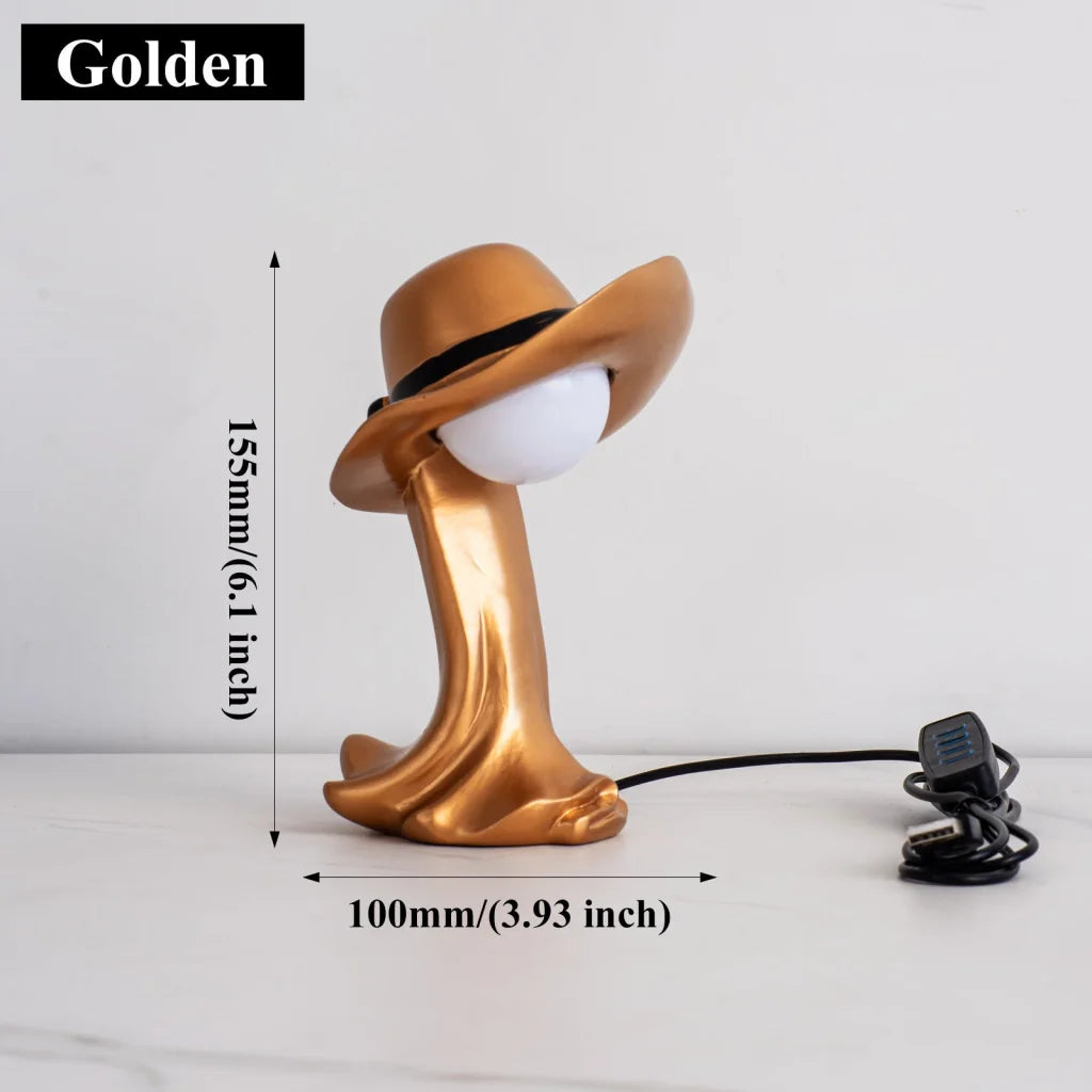 Gold Creative Cowboy Hat USB Table Lamp for Home and Office
