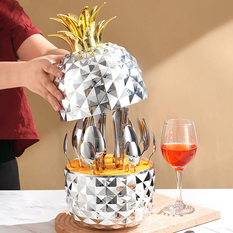 Gold Creative Pineapple-Shaped 410 Stainless Steel 24-Piece