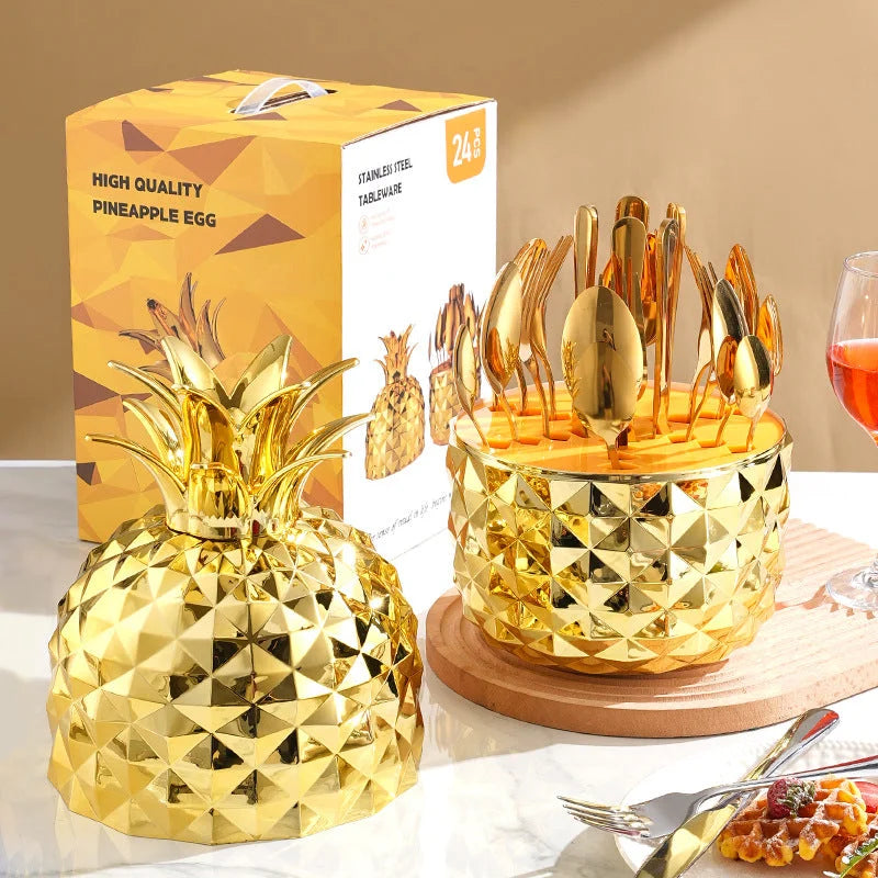 Gold Creative Pineapple-Shaped 410 Stainless Steel 24-Piece