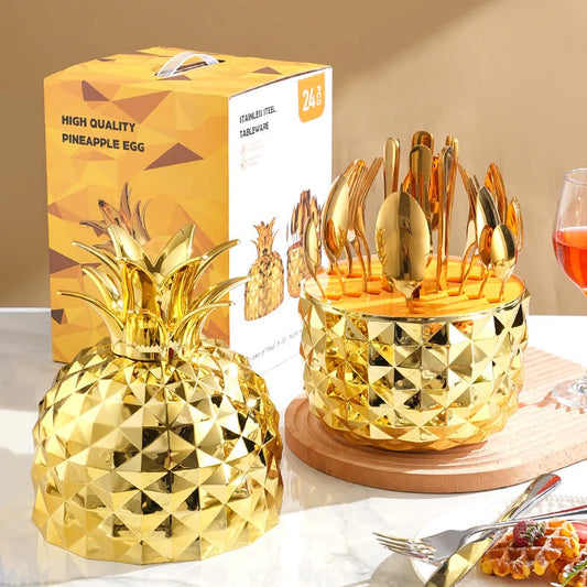 Gold Creative Pineapple-Shaped 410 Stainless Steel 24-Piece