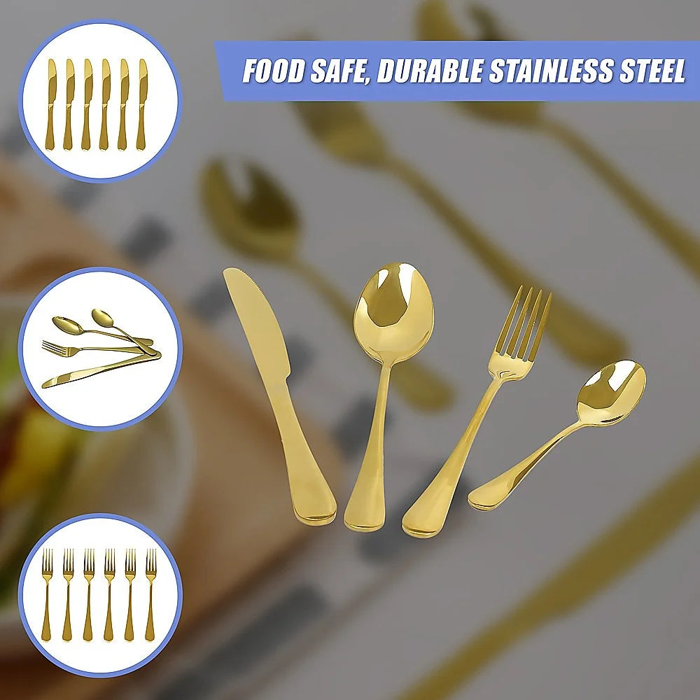 Gold Cutlery Flatware Set 24-Piece Stainless Steel