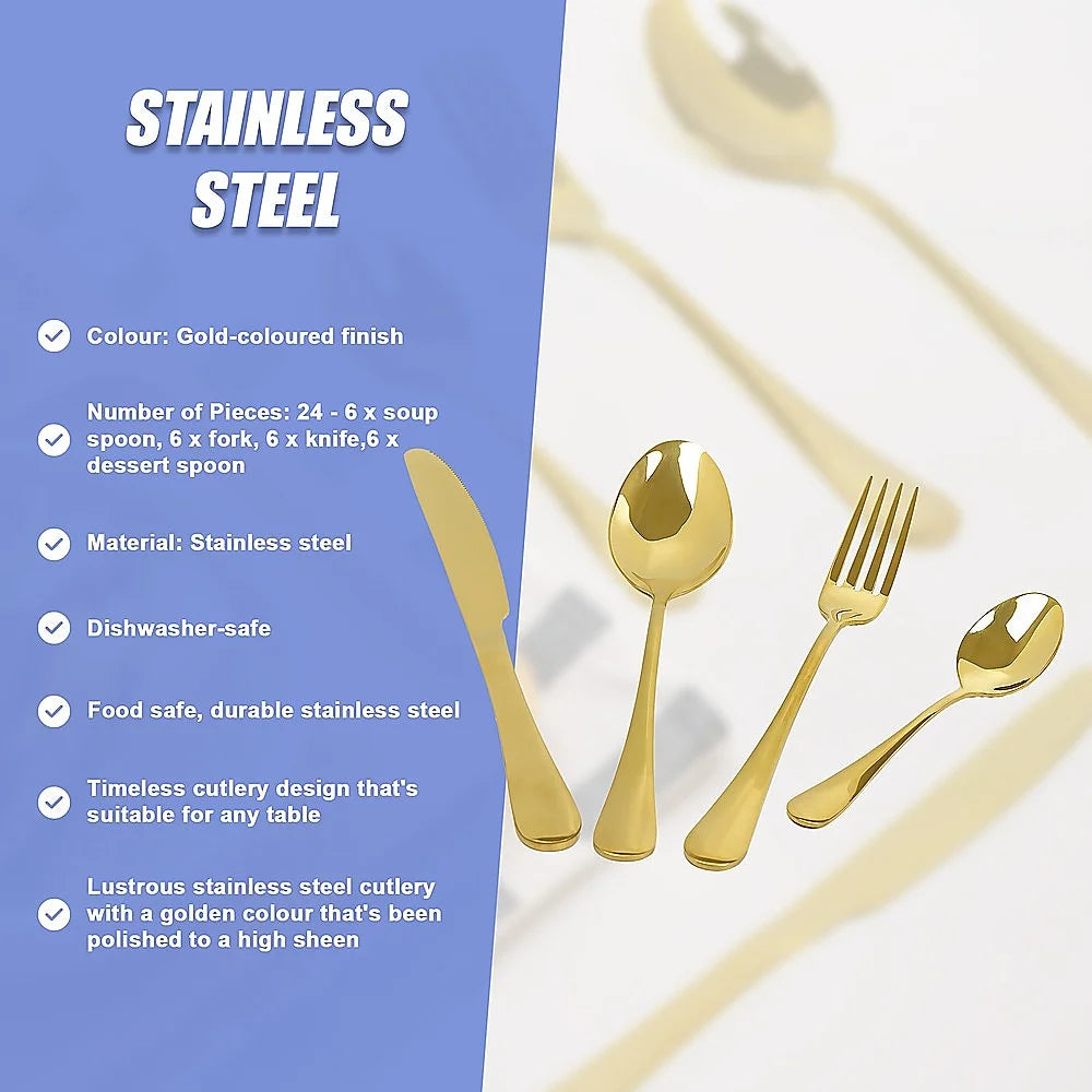 Gold Cutlery Flatware Set 24-Piece Stainless Steel