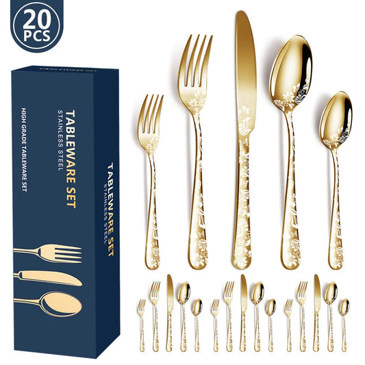 Gold Elegant 20-Piece Stainless Steel Cutlery Set