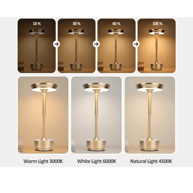 Gold Elegant Aluminum Alloy Rechargeable LED Touch Lamp
