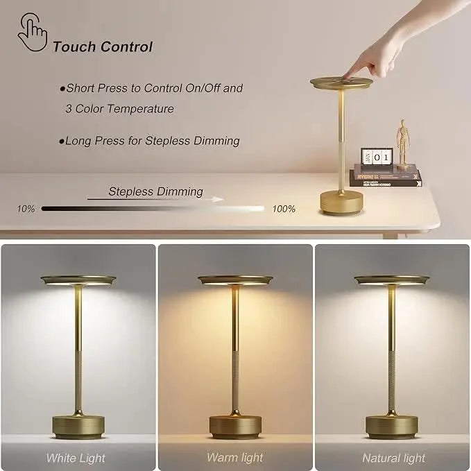 Gold Elegant Aluminum Alloy Rechargeable LED Touch Lamp