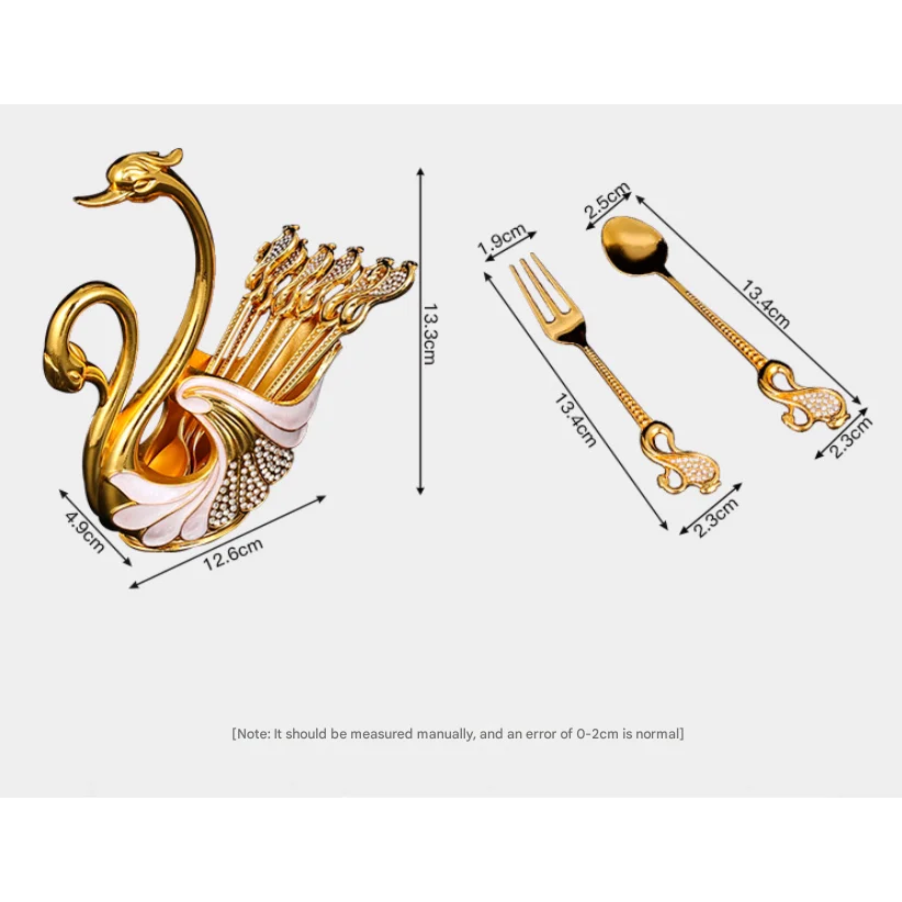 Gold Elegant Double Swan Cutlery Holder Set with 6pcs